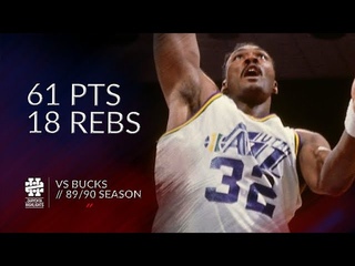 Karl Malone 61 pts 18 rebs vs Bucks 89/90 season
