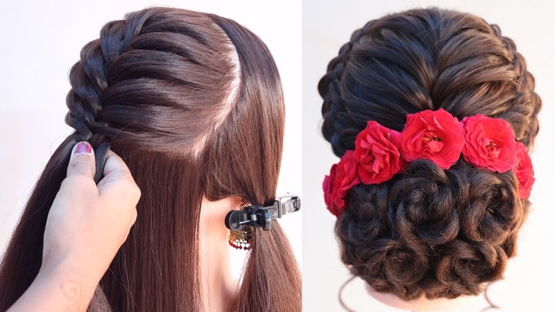antique juda hairstyle for bridal with real red
